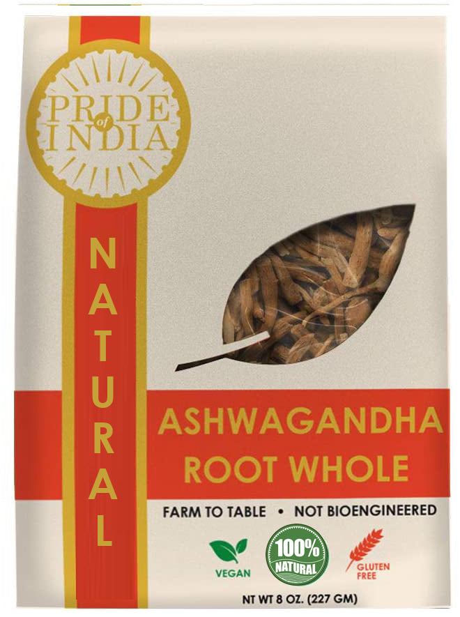 Natural Ashwagandha Root Whole 8oz pack, ethically sourced spices from India, vegan, gluten-free, 100% natural, farm to table.