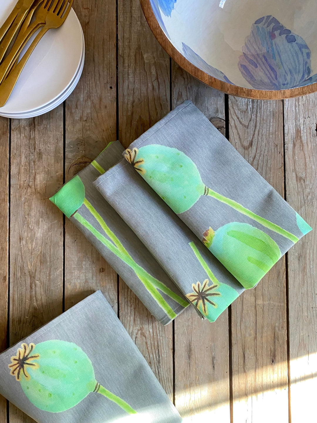 Napkin Set: Poppy Pods on Grey