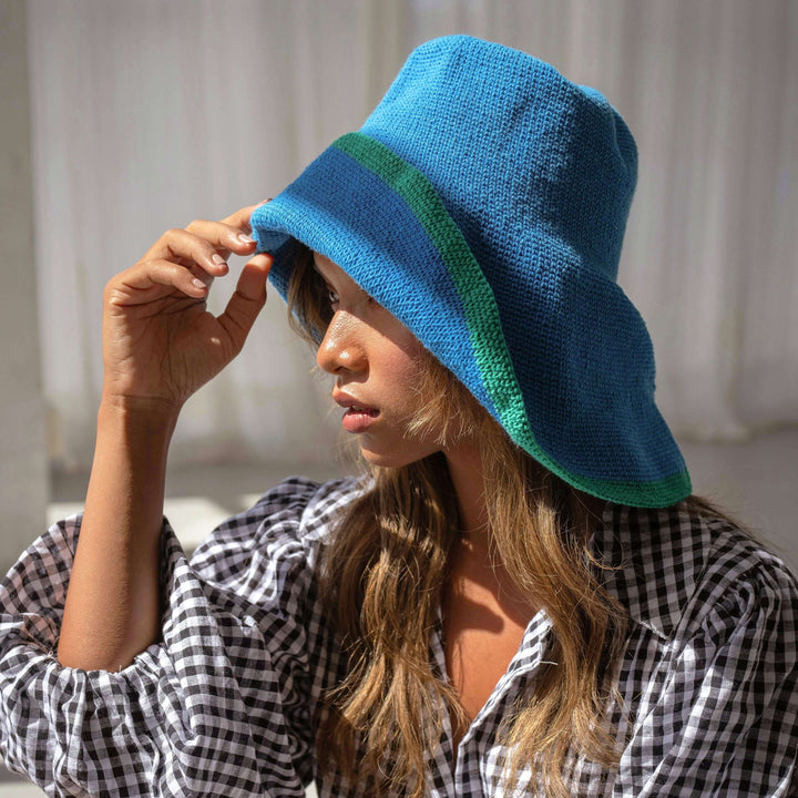 Bloom Line Crochet Sun Hat - Mosaic Blue