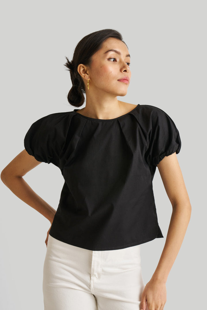 Balloon Sleeve Top - Black