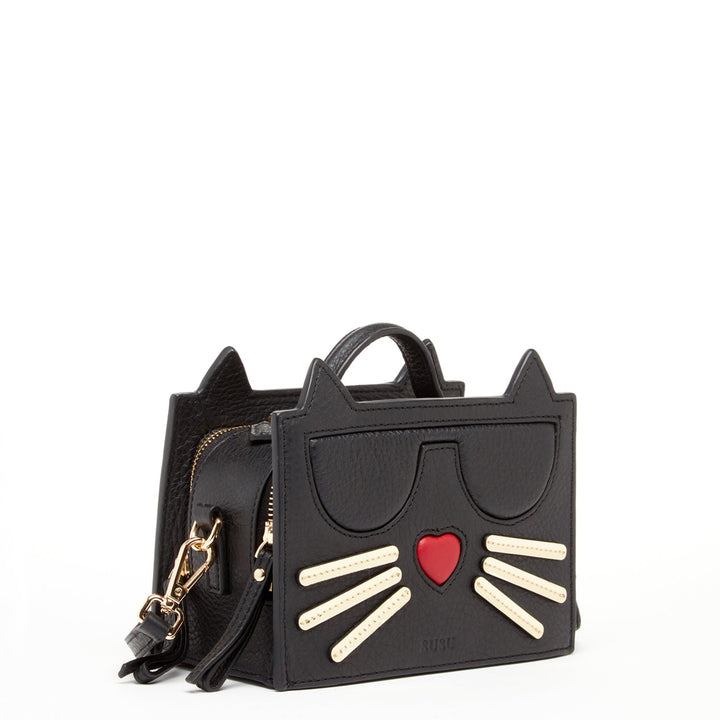 SUSU Leather Cat Bag Black Crossbody Purse Women's Handbag
