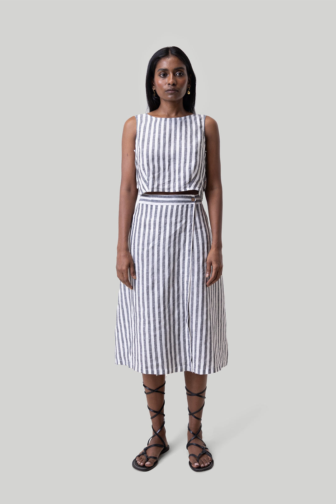 Boxy Crop Top - Linen Stripes