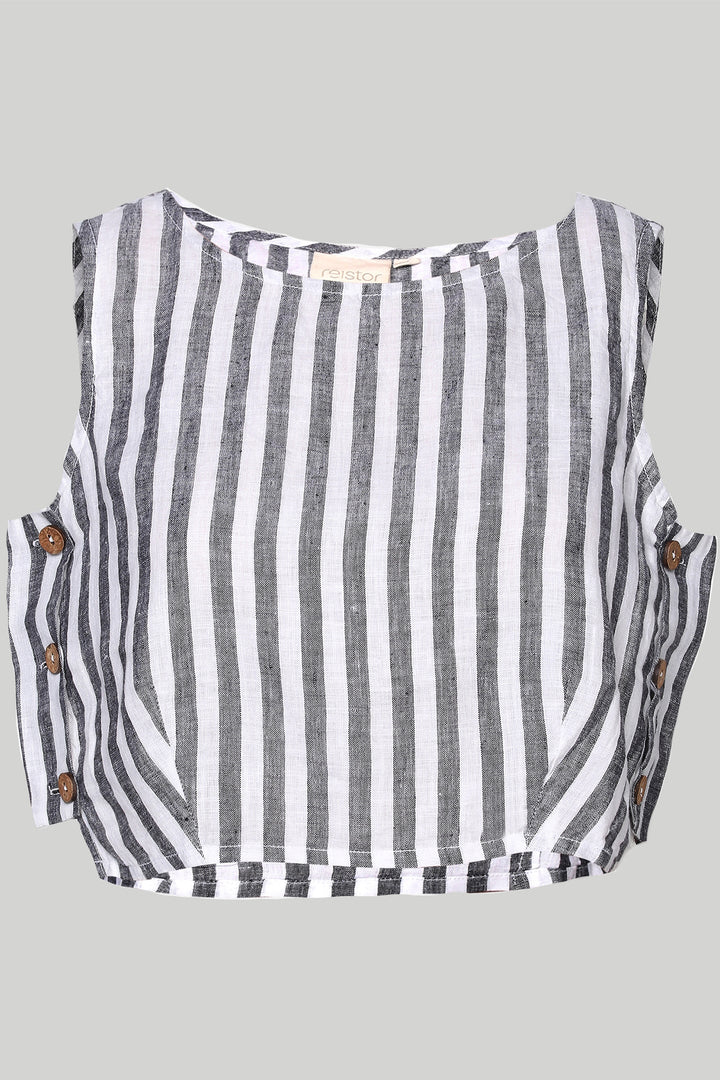 Boxy Crop Top - Linen Stripes
