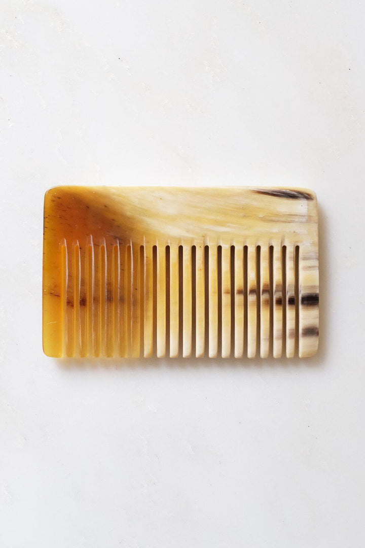 Chai Buffalo Horn Comb, pocket-sized, natural finish, ideal for hair and beard grooming, ethically-sourced material.