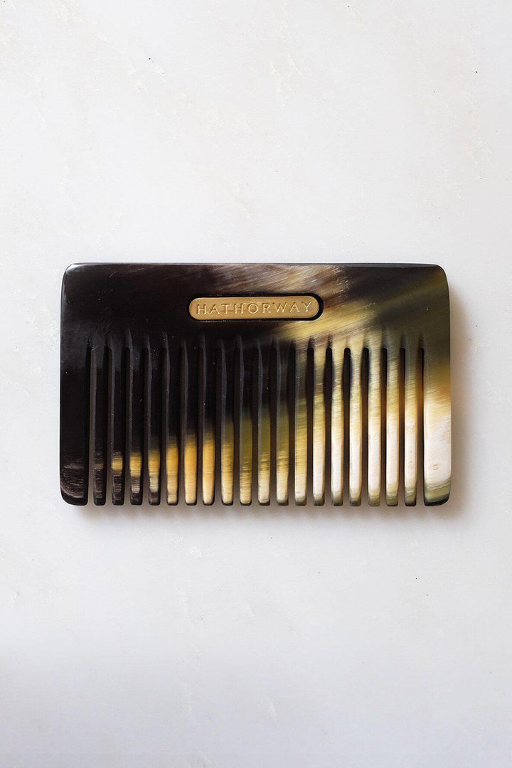 Chai Buffalo Horn Comb by Hathorway, pocket-sized for hair and beard, made from ethically-sourced buffalo horns, designed for convenience.
