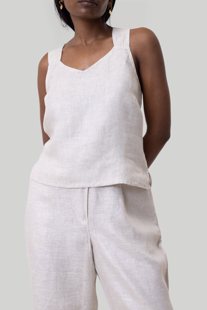 Crossback Tank Top - Linen Checks