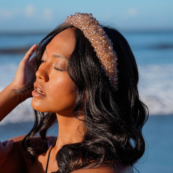 Crown Glass Crystal Beads Headband - Champagne Beige