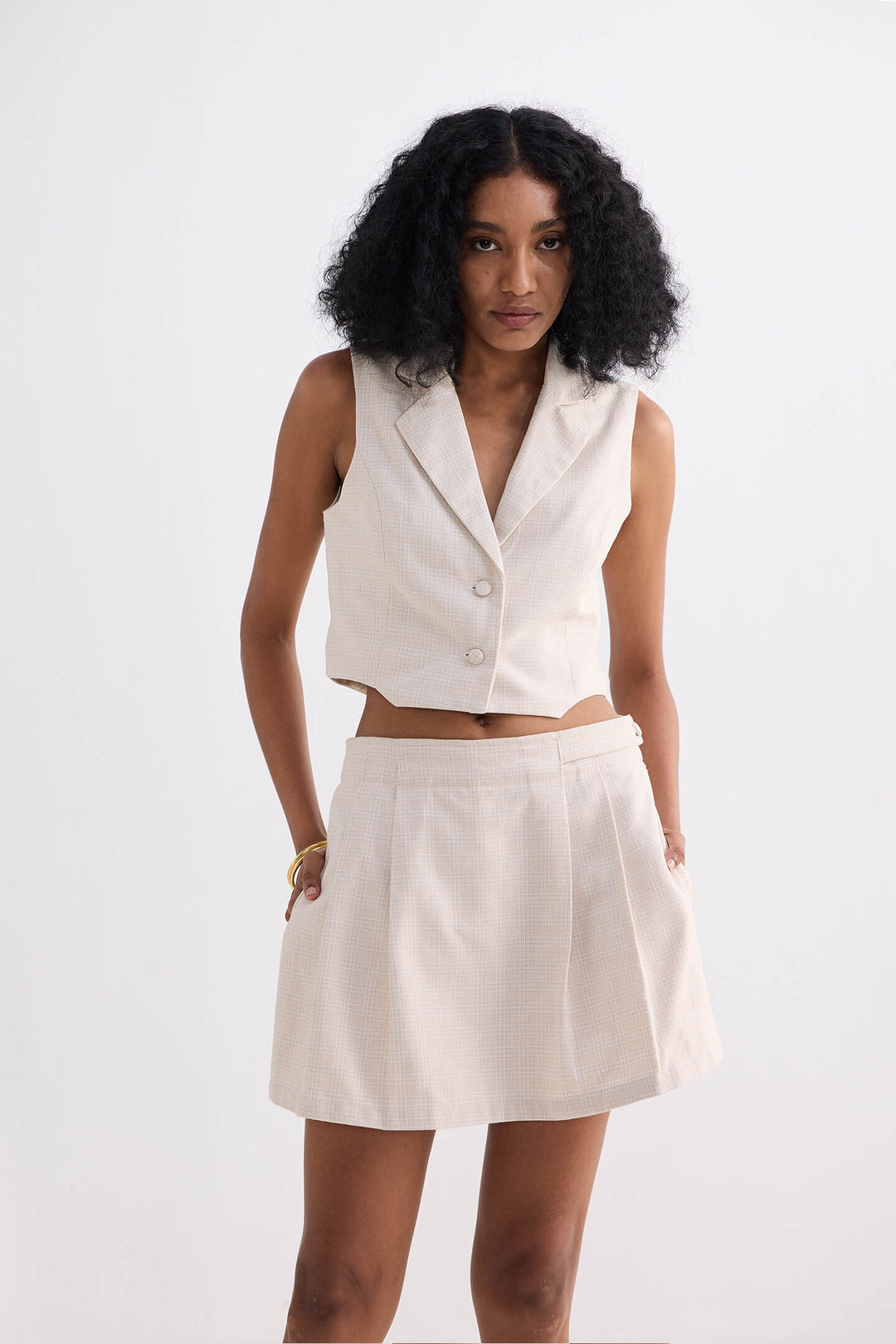 Cotton Tweed Skort | Cream