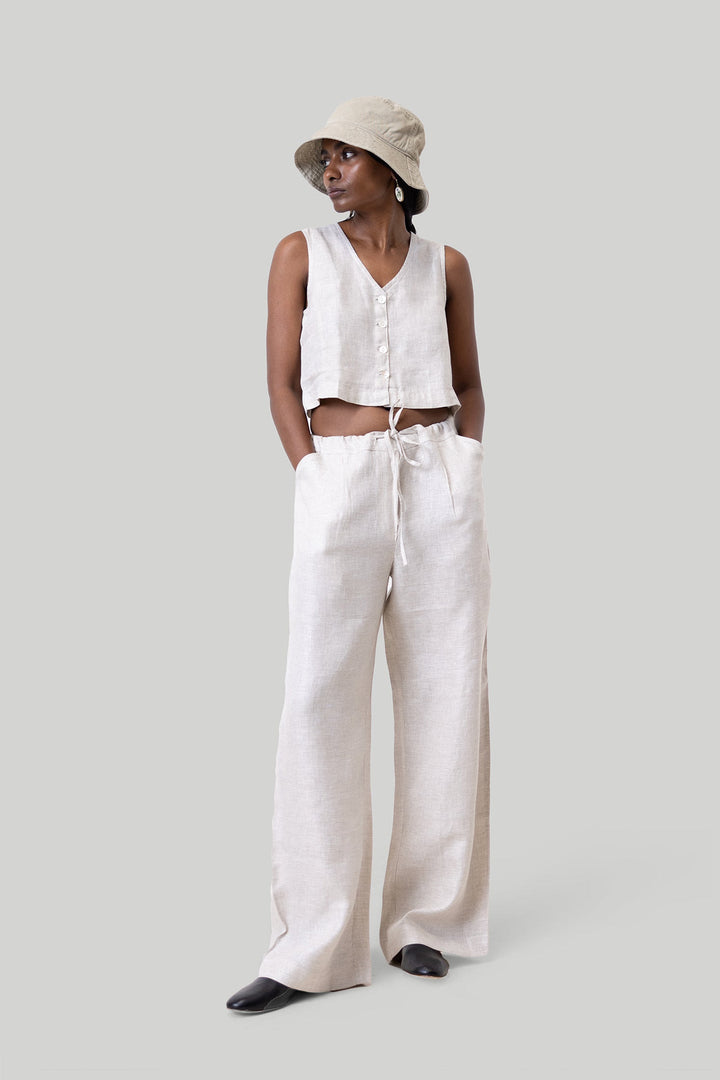 Cropped Vest Set - Linen Checks