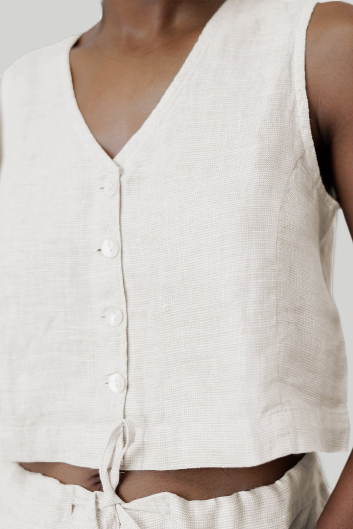 Cropped Vest Set - Linen Checks