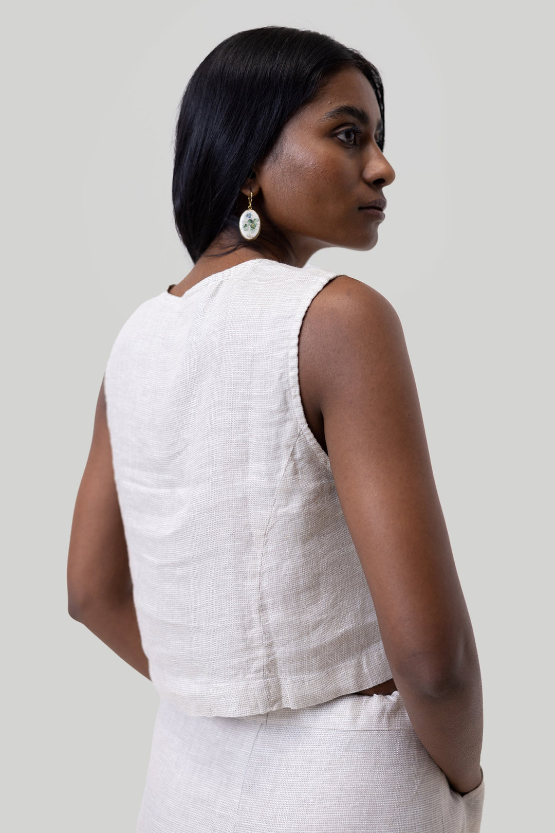 Cropped Vest Set - Linen Checks