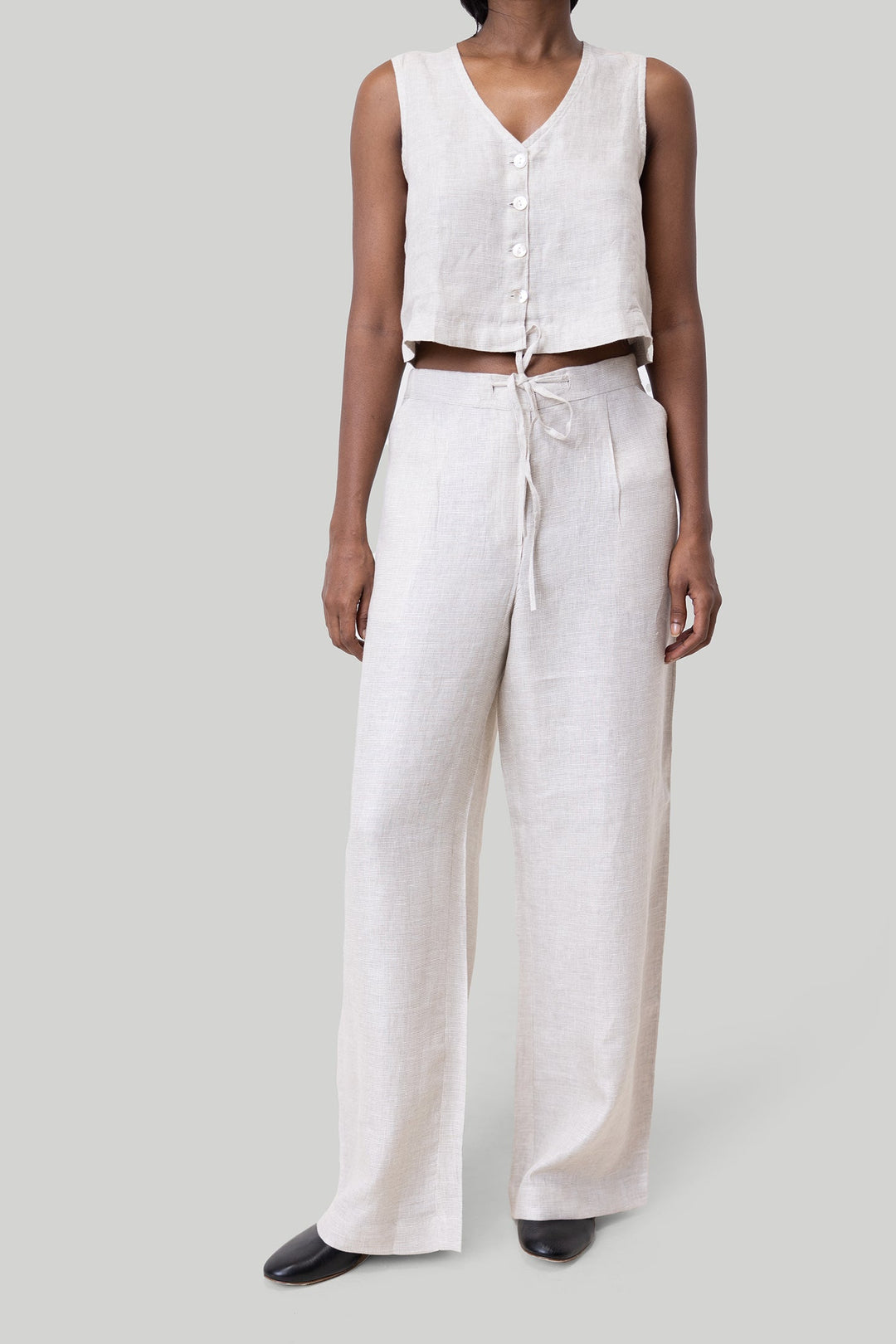 Cropped Vest Set - Linen Checks