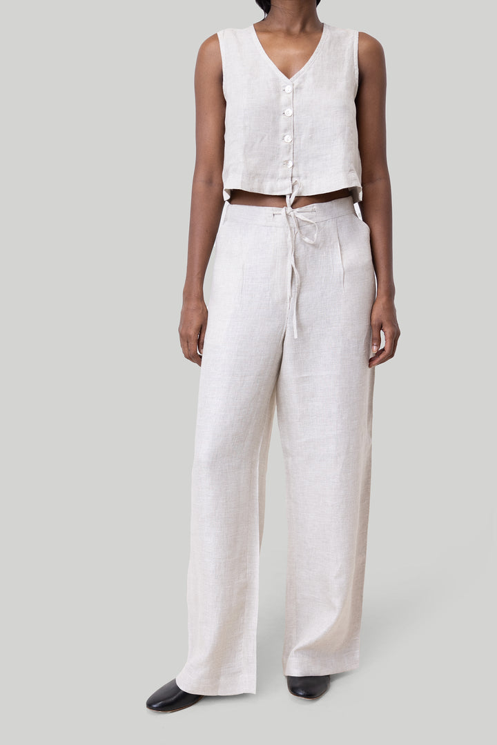 Cropped Vest Set - Linen Checks