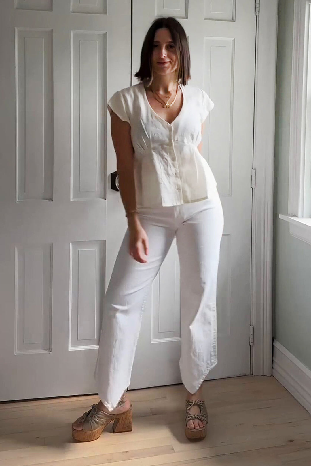 Deep V-neck Top - Off-white