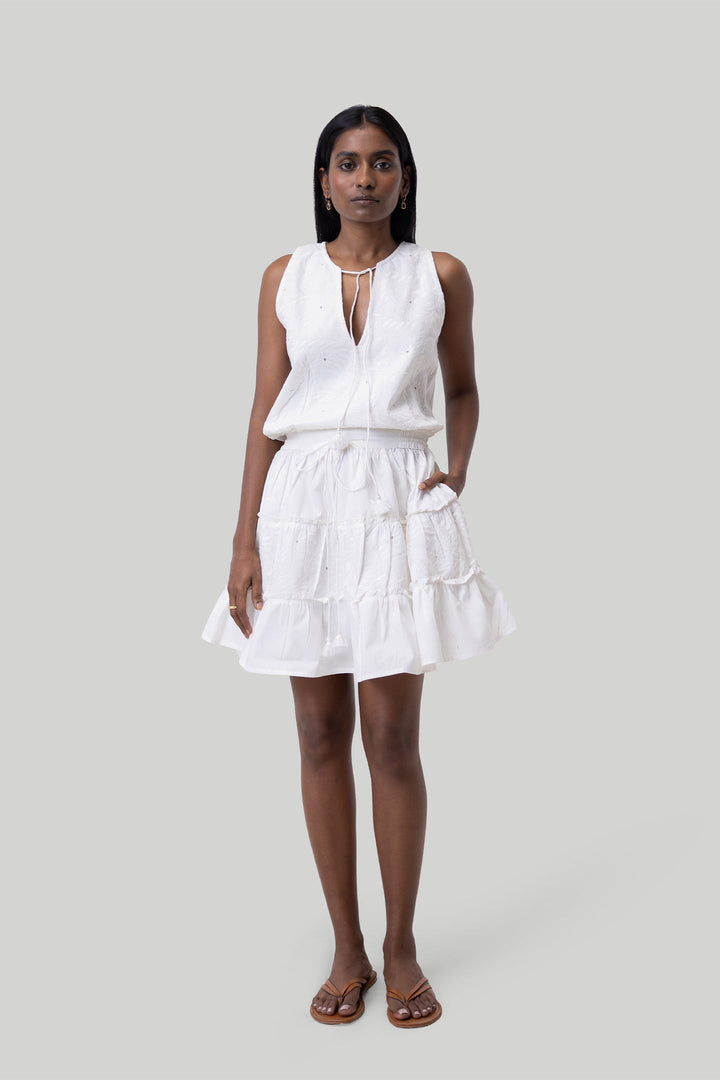 Tiered embroidered short dress