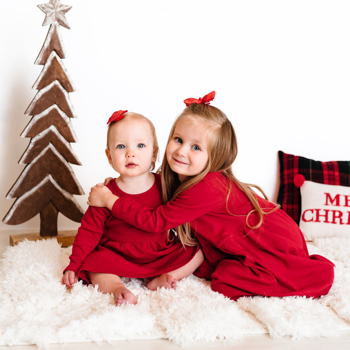 long sleeve twirl dress | scarlet red