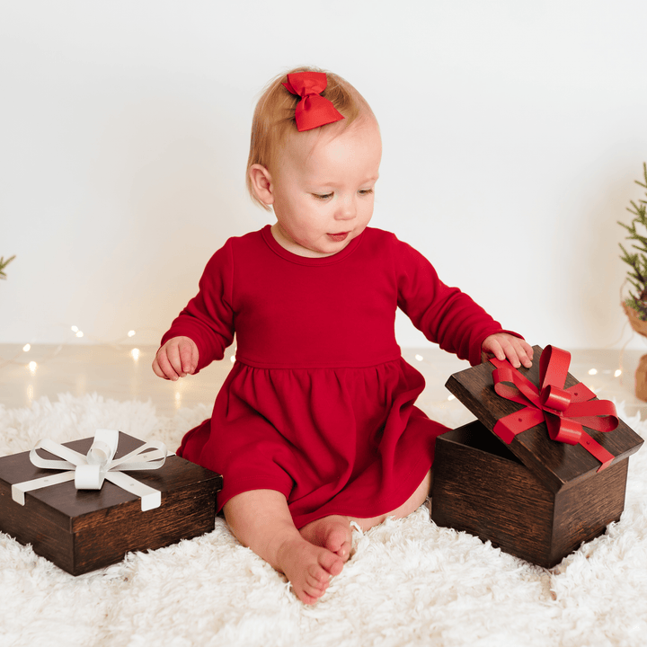 long sleeve twirl dress | scarlet red