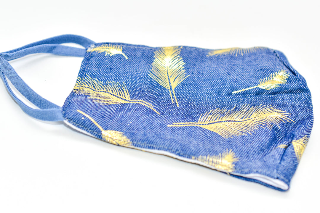 Denim Feather Print Fashion Mask