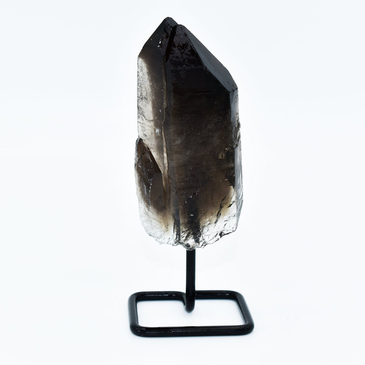 Natural smokey quartz crystal points mounted on metal base display piece for home decor