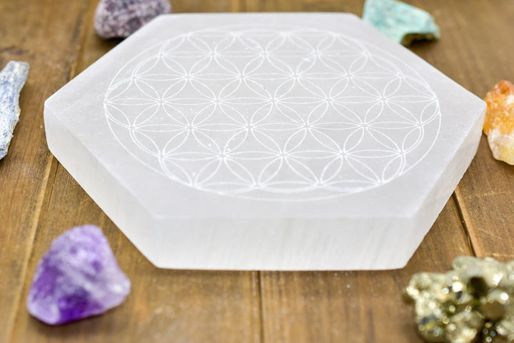 Flower of Life Laser Engraved Selenite Plates