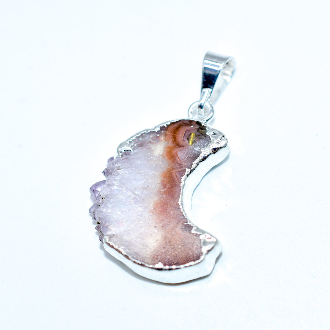 Mini Amethyst Slice Plated Moon Pendant or Necklace