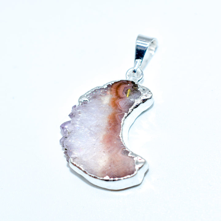 Mini Amethyst Slice Plated Moon Pendant or Necklace