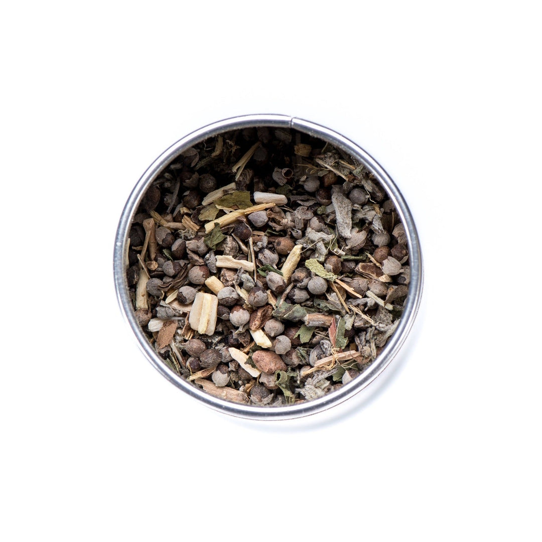 Women’s Blend Ayurvedic Tea for hormonal balance and female support in a metal container.