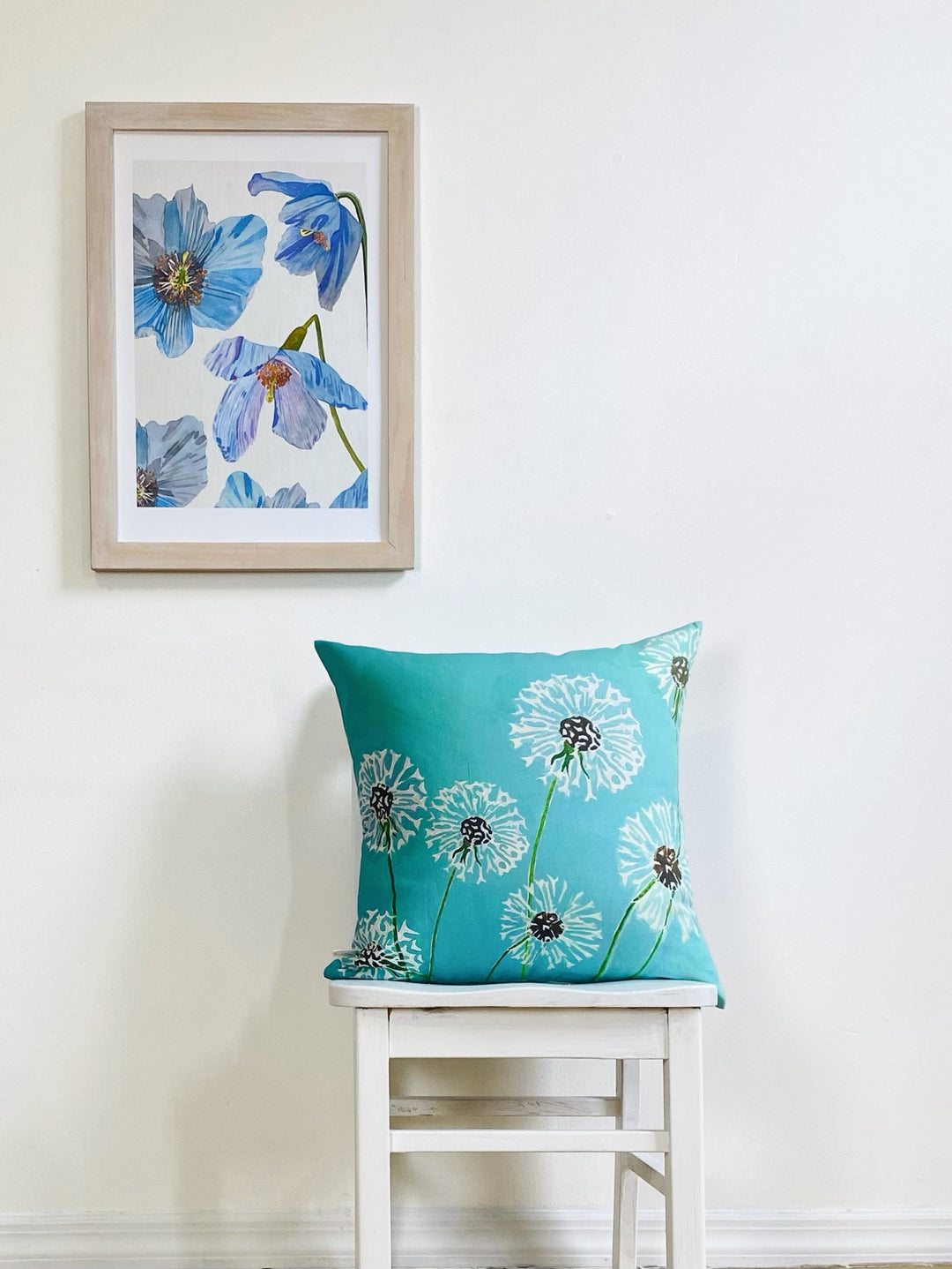 Throw Pillow: Dandelions on Aqua