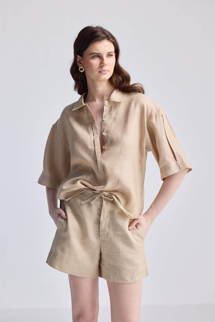 Drawstring Shorts in Neutral Beige
