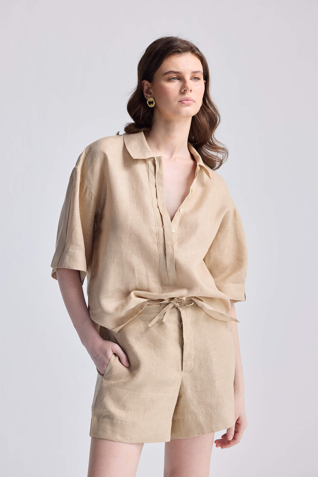 Drawstring Shorts in Neutral Beige