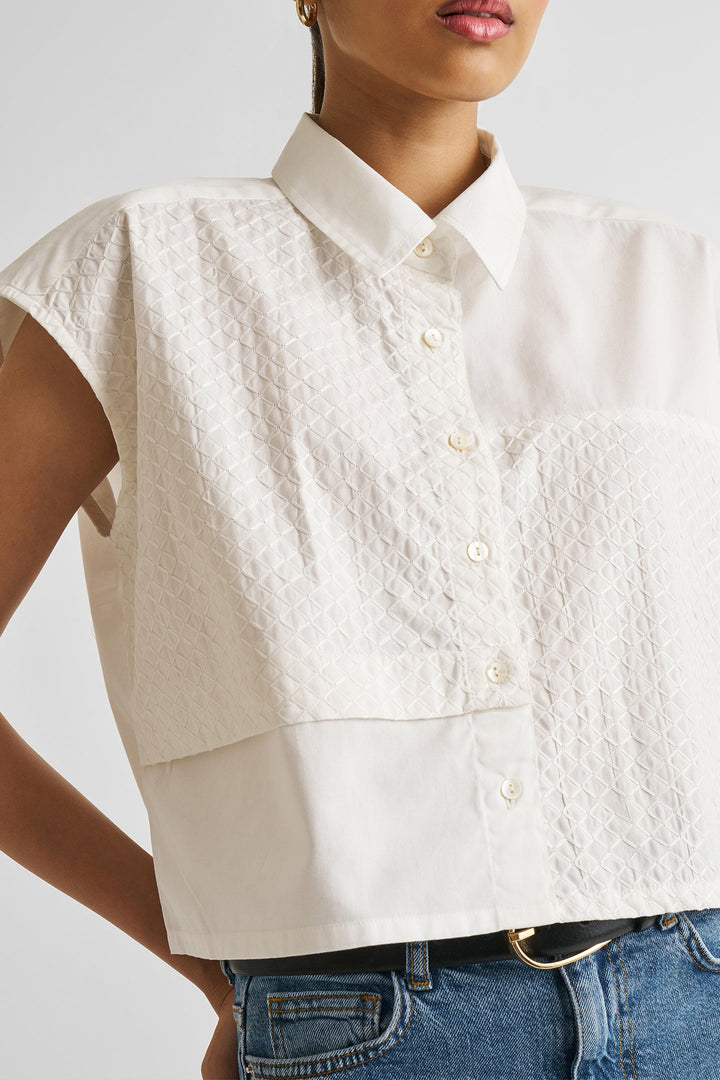 Embroidered Panel Crop Top - White