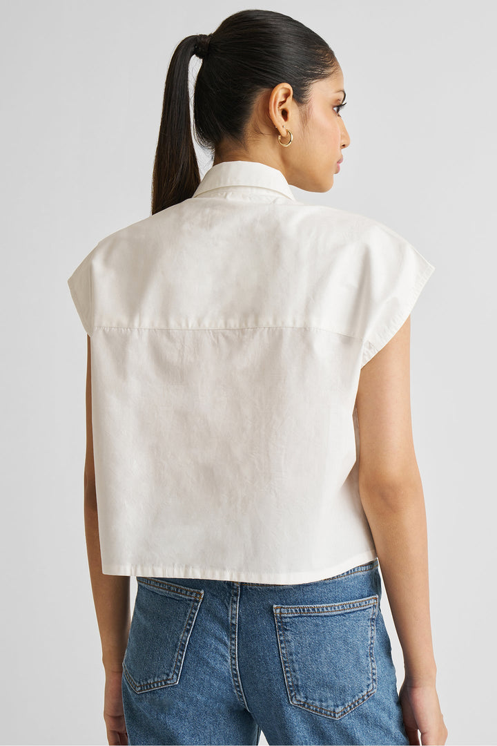 Embroidered Panel Crop Top - White
