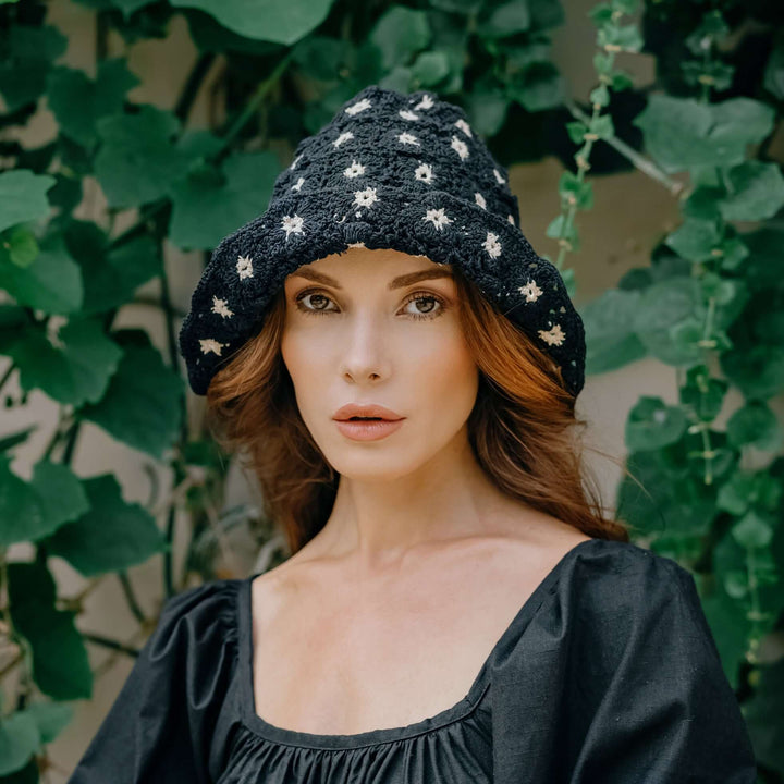 Flora Crochet Hat - Black