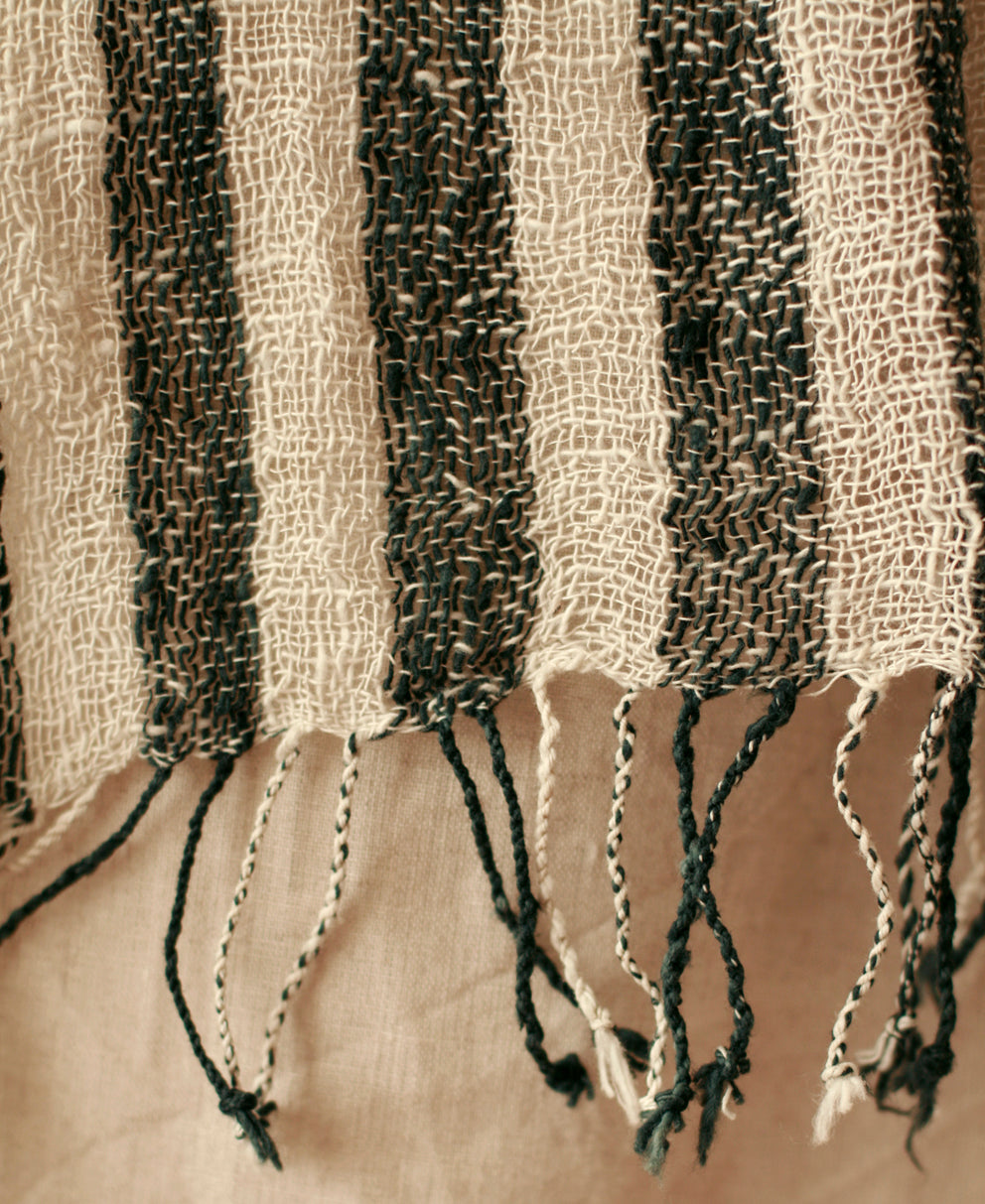 Fatima Hand-loomed Raw Cotton Scarf - Black