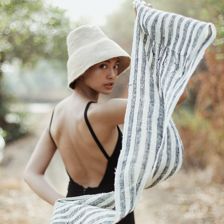 Fatima Hand-loomed Raw Cotton Scarf - Black