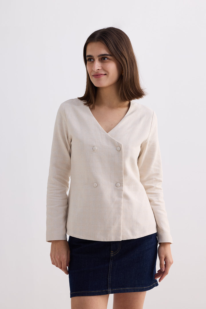 Fitted Cotton Tweed Jacket in Cream