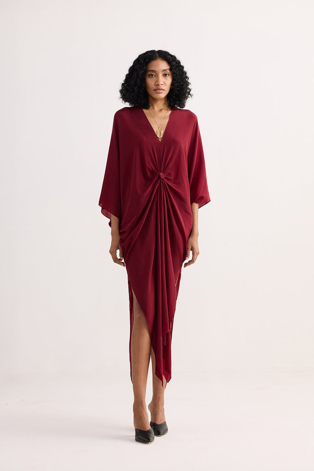 Front Twist Kaftan Dress in Burgundy Burgundy / XL