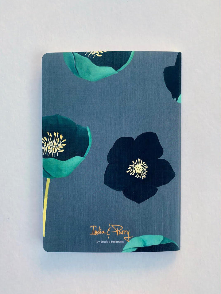 Notebook Set:  Green Winter Rose & White Poppies on Emerald