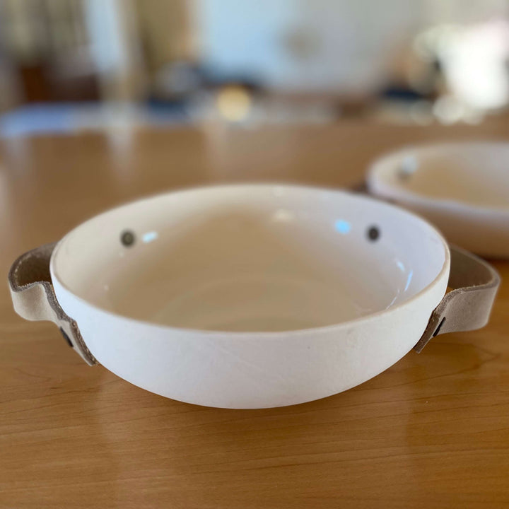 Bowl - Handmade with Leather Handles - 17CM