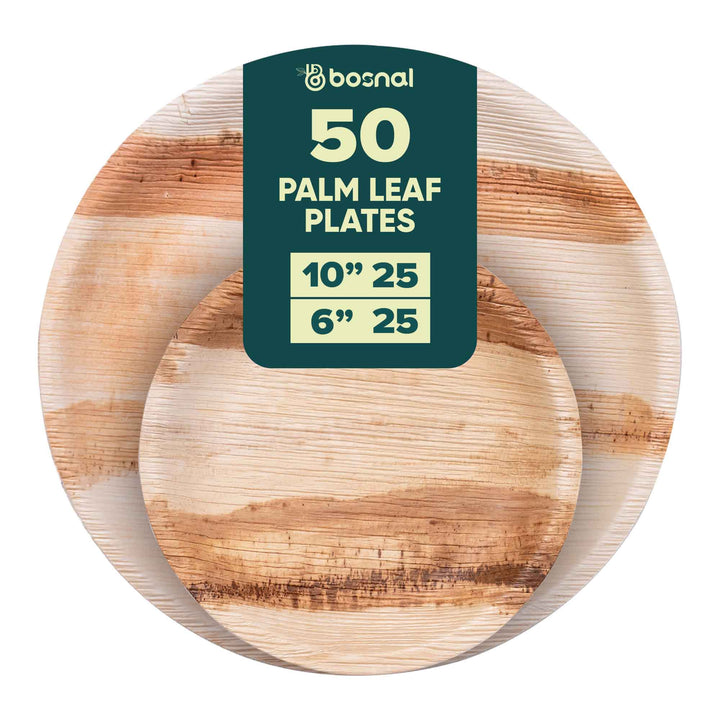 Palm Leaf Biodegradable Round Plates Combo – 50 pcs Set (25 each of 10" & 6" Plates)