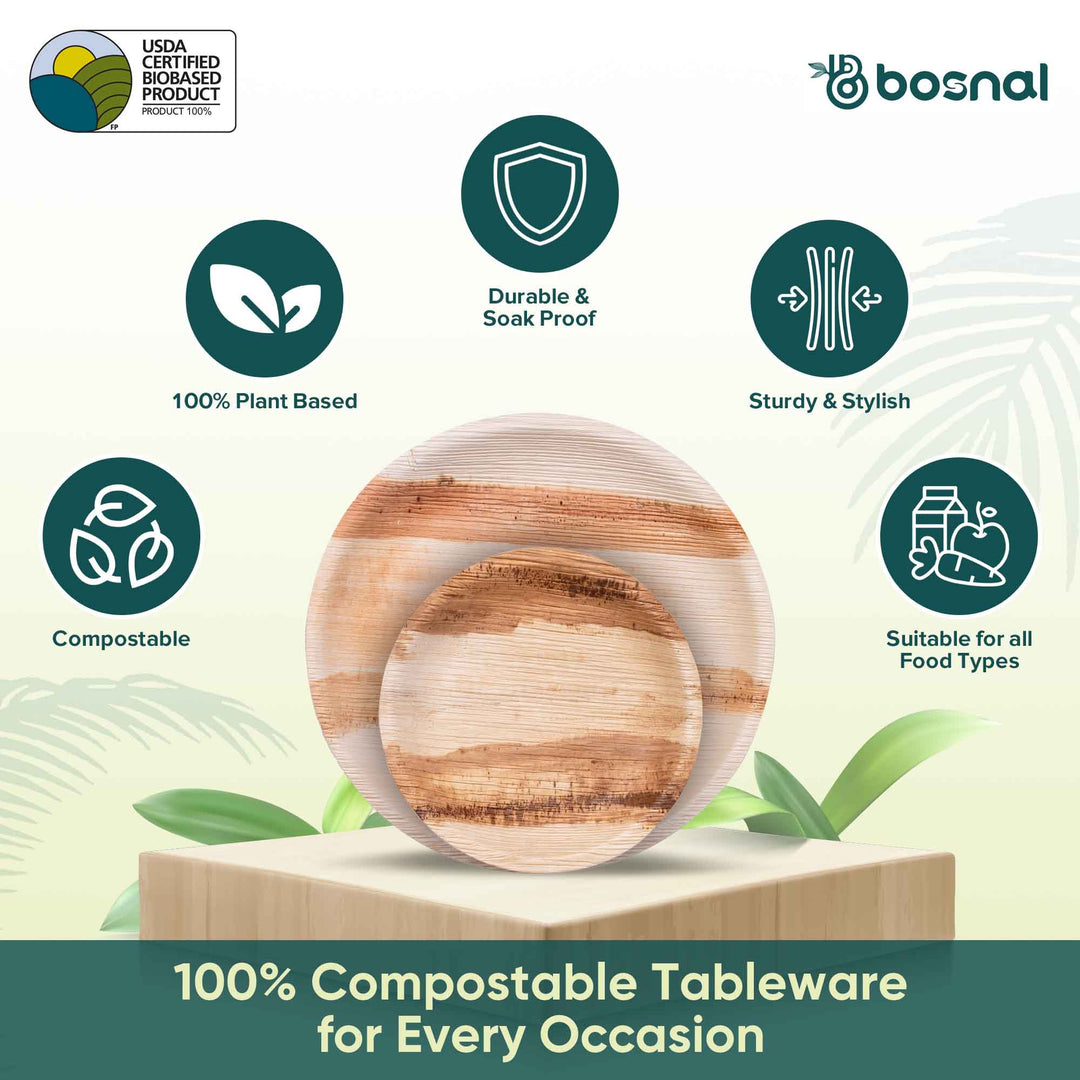 Palm Leaf Biodegradable Round Plates Combo – 50 pcs Set (25 each of 10" & 6" Plates)