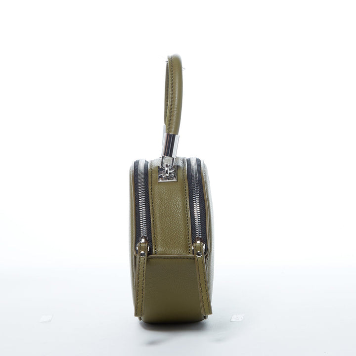 Kiss Circle Shape Leather Crossbody Bag - Olive Green