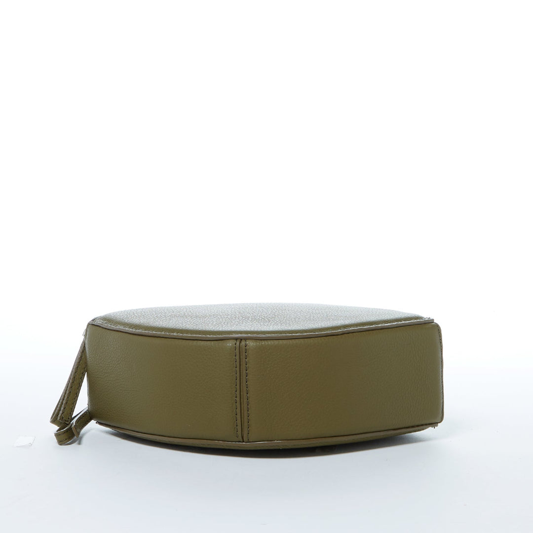 Kiss Circle Shape Leather Crossbody Bag - Olive Green