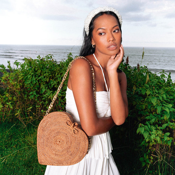 Cinta Atta Rattan Shoulder Bag - Natural Brown