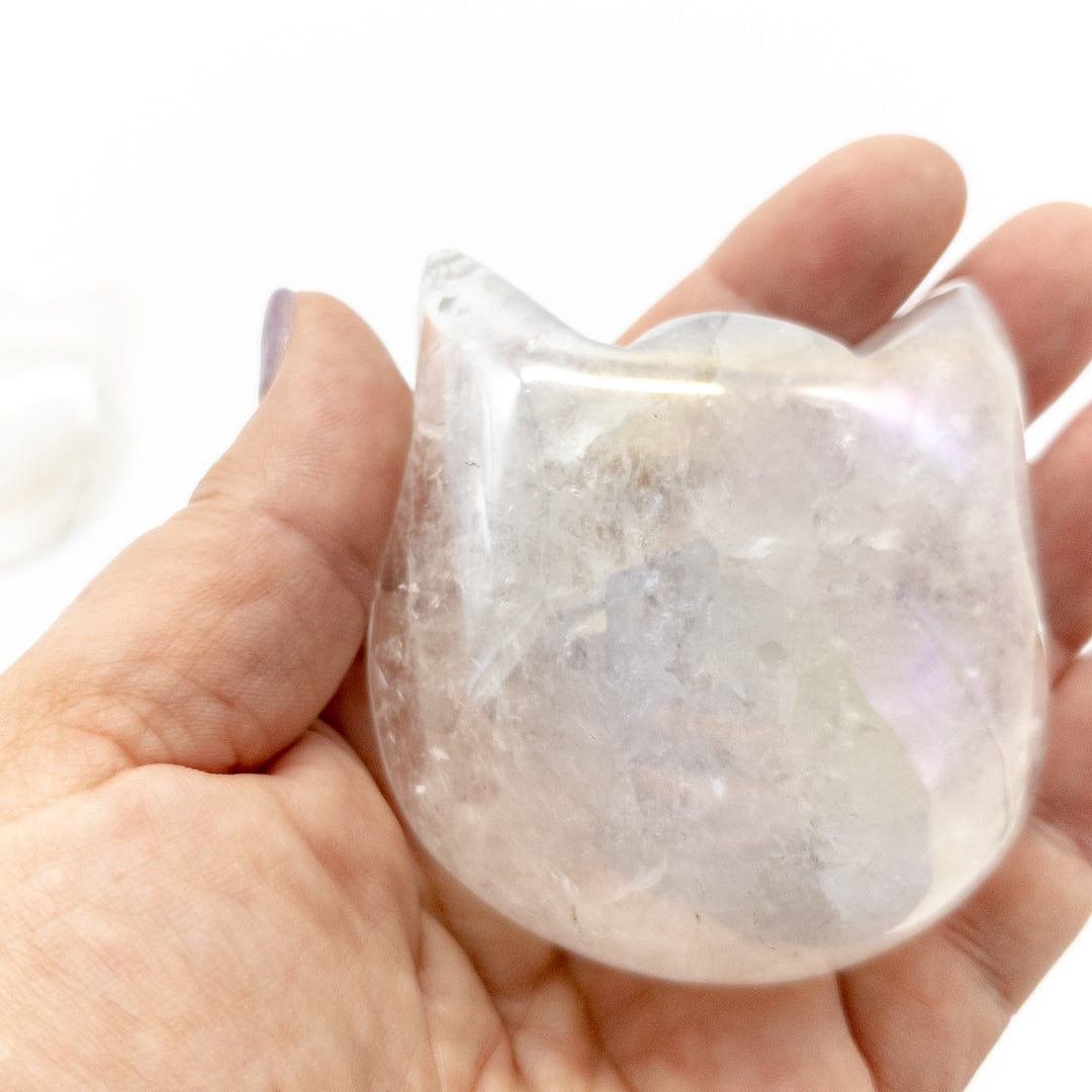 Aura Rose Quartz and Clear Quartz Cat Heads