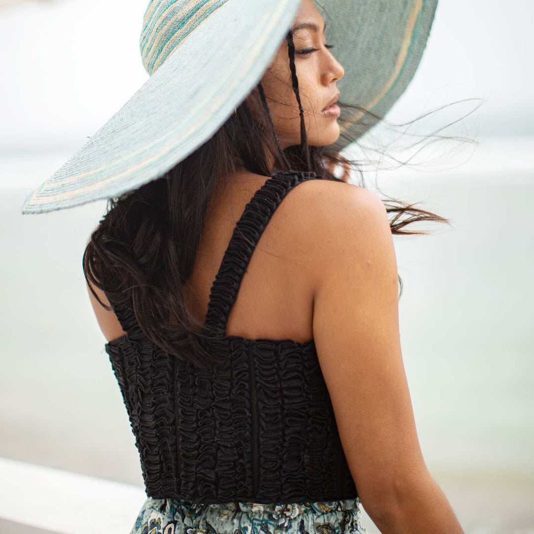 Marigold Hand-embroidered Ribbon Bustier Top - Black