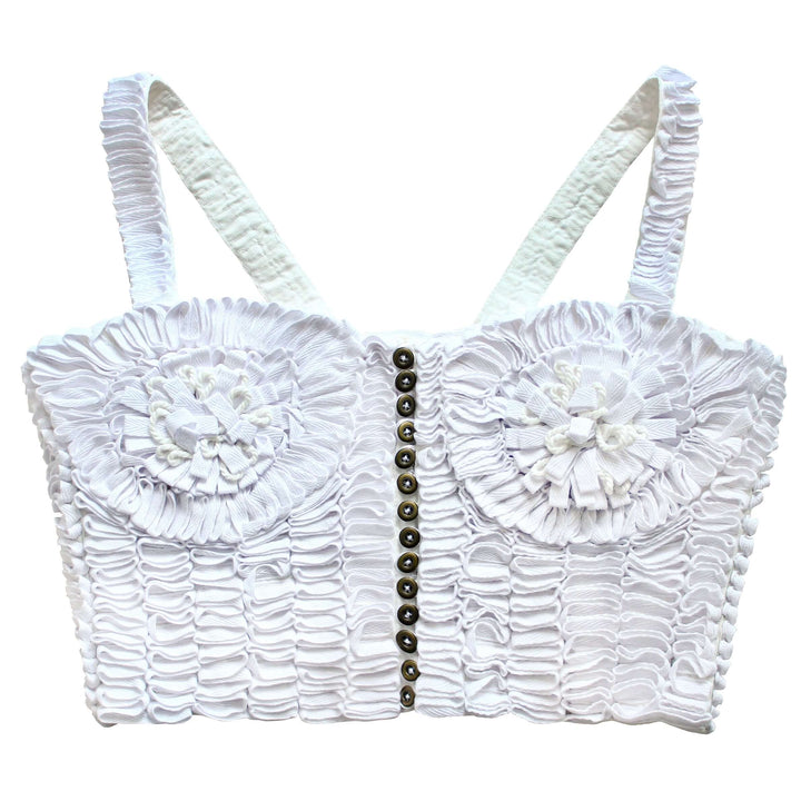 Marigold Hand-embroidered Ribbon Bustier Top - White