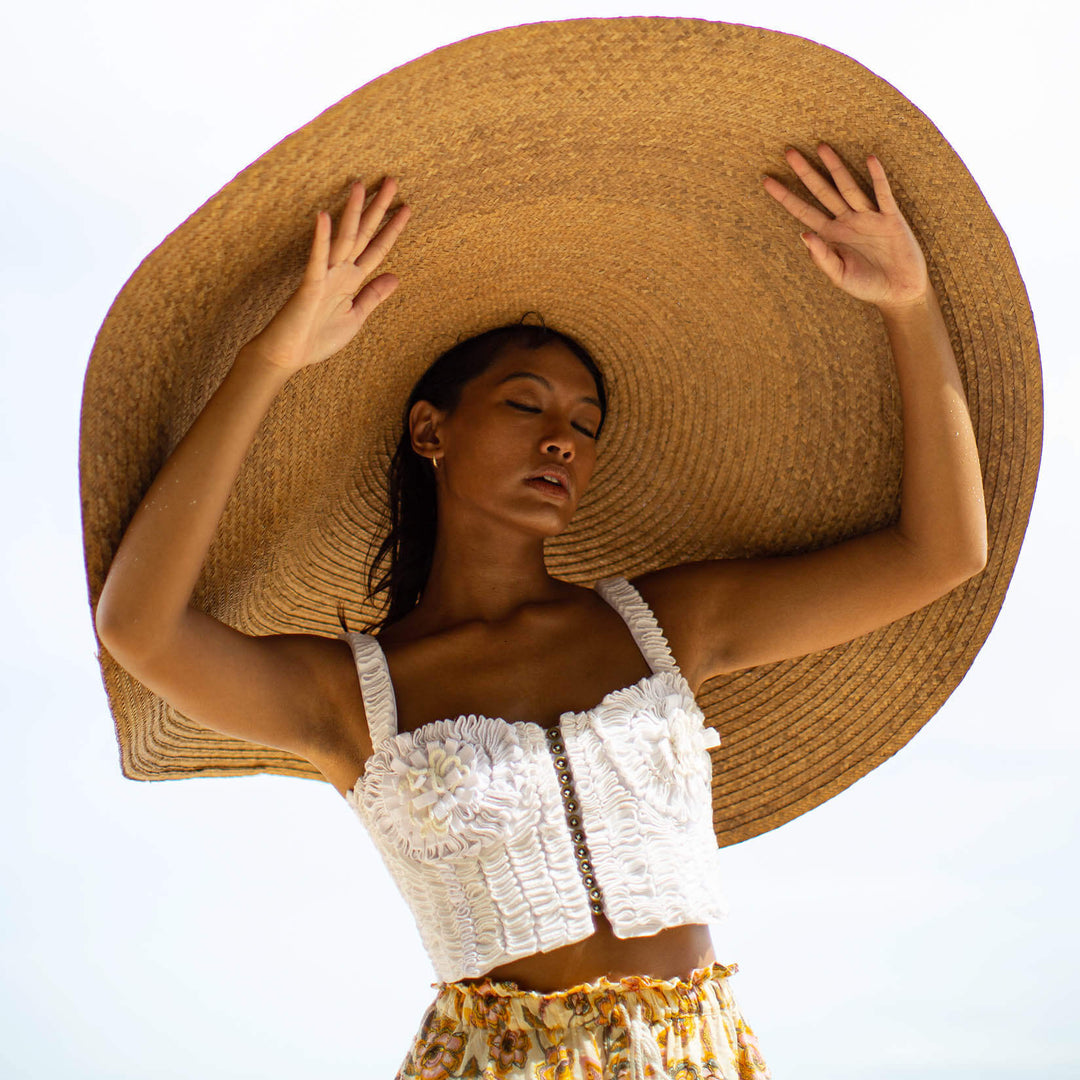 Marigold Hand-embroidered Ribbon Bustier Top - White
