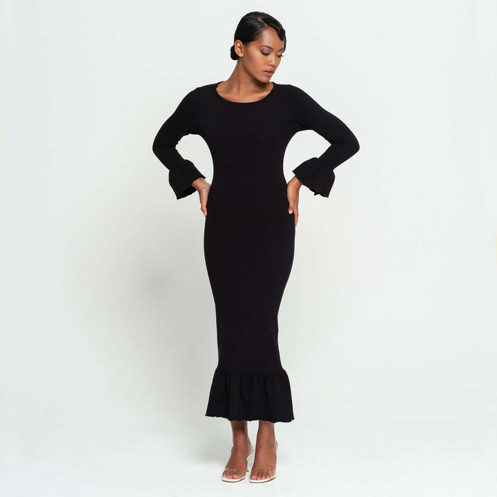 Marjorie Bamboo Ruffle Dress - Black