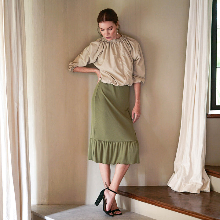 Marjorie Ruffle Rib Skirt - Moss Green